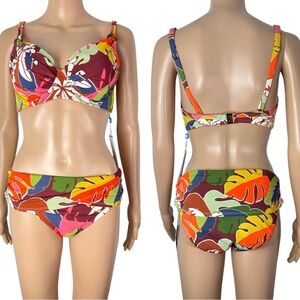 New Bleu Rod Beattie Tropical Print Underwire Top Hipster Bottom Bikini Set
